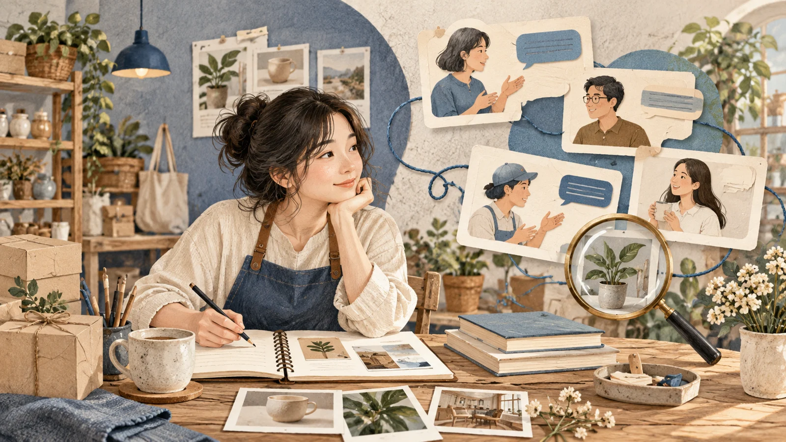 主題情境插畫：小商家每週 Threads 社群工作流程：從觀察對話到安排下週行動